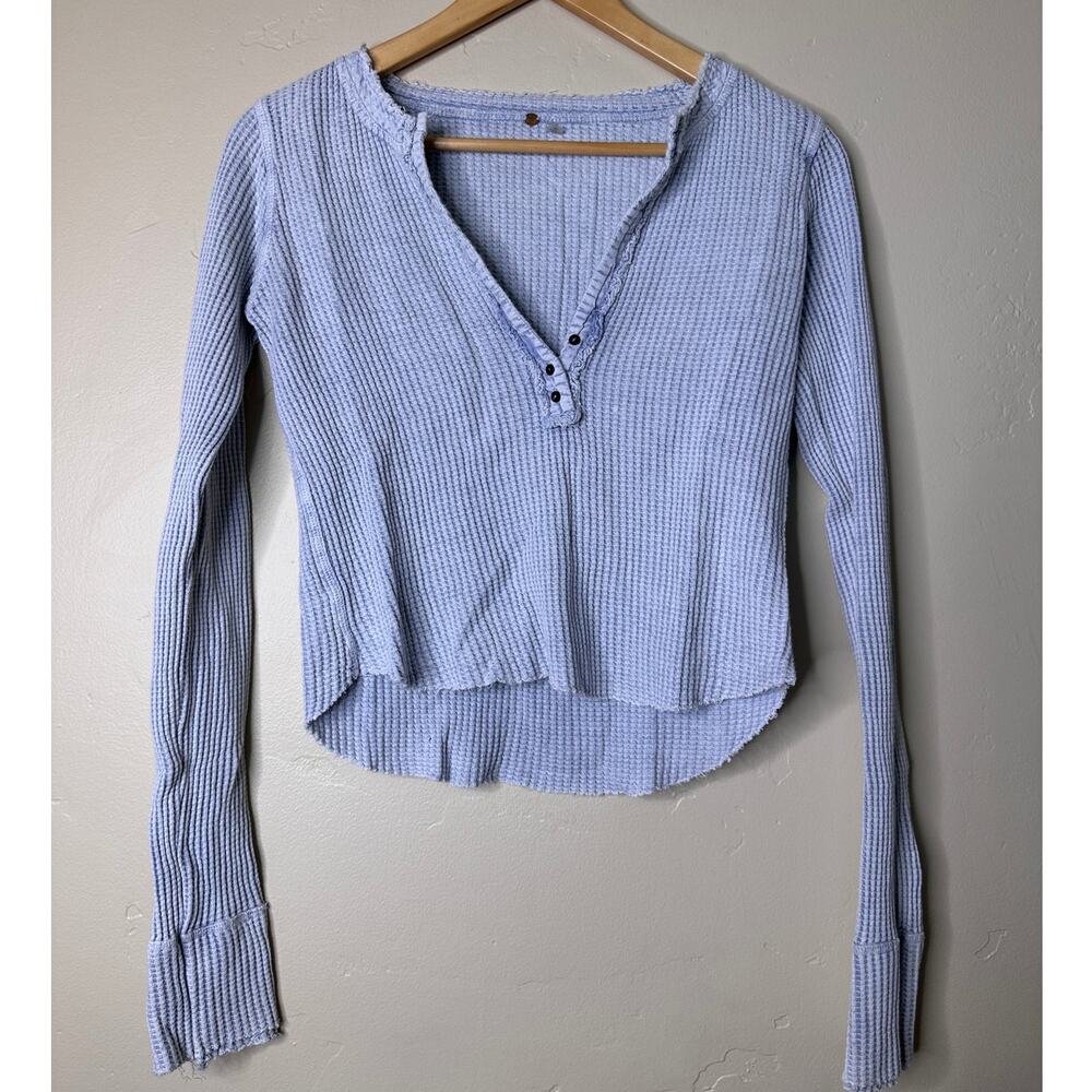Free People Baby Blue Women's Waffle Knit Colt Henley SMALL